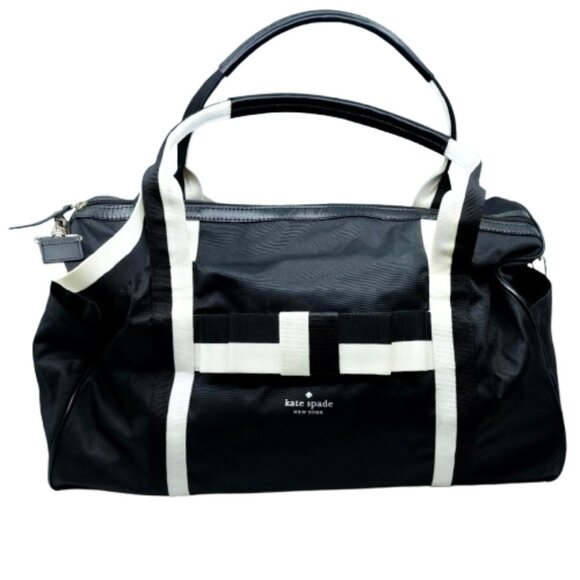 KATE SPADE~Barrow Street Travel Kendra~WEEKENDER DUFFLE BAG BLACK & WHITE BOW - Picture 1 of 7